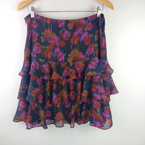 Lauren Ralph Lauren Black Label SZ 10 Floral Crinkle Georgette Tiered Skirt - Picture 4 of 6